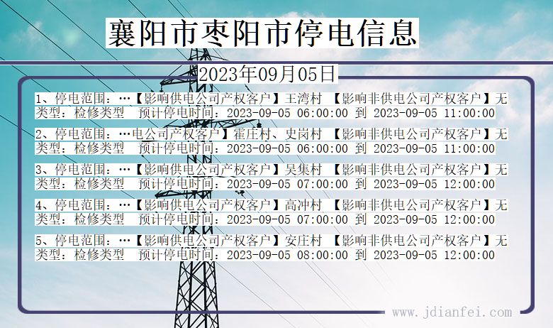 湖北省襄阳枣阳停电通知