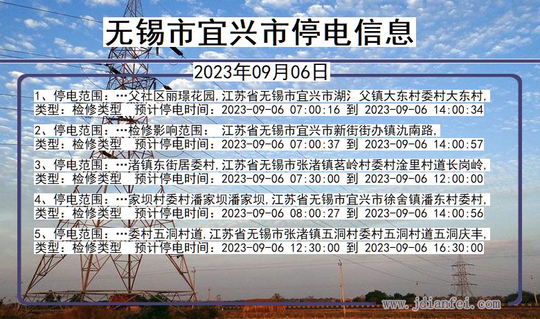 江苏省无锡宜兴停电通知