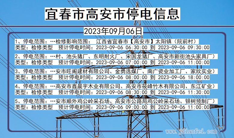 江西省宜春高安停电通知