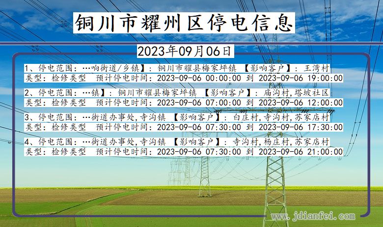 陕西省铜川耀州停电通知