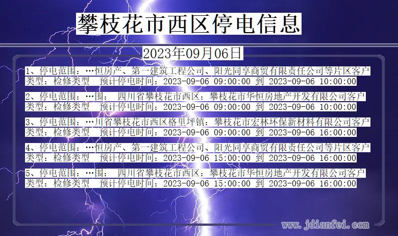 四川省攀枝花西区停电通知