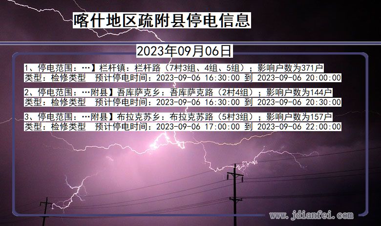 新疆维吾尔自治区喀什地区疏附停电通知