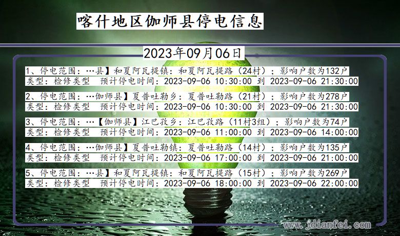 新疆维吾尔自治区喀什地区伽师停电通知