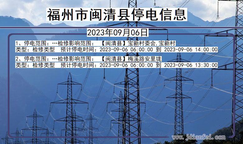 福建省福州闽清停电通知