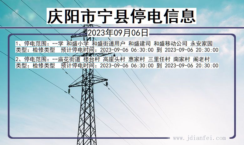 甘肃省庆阳宁县停电通知