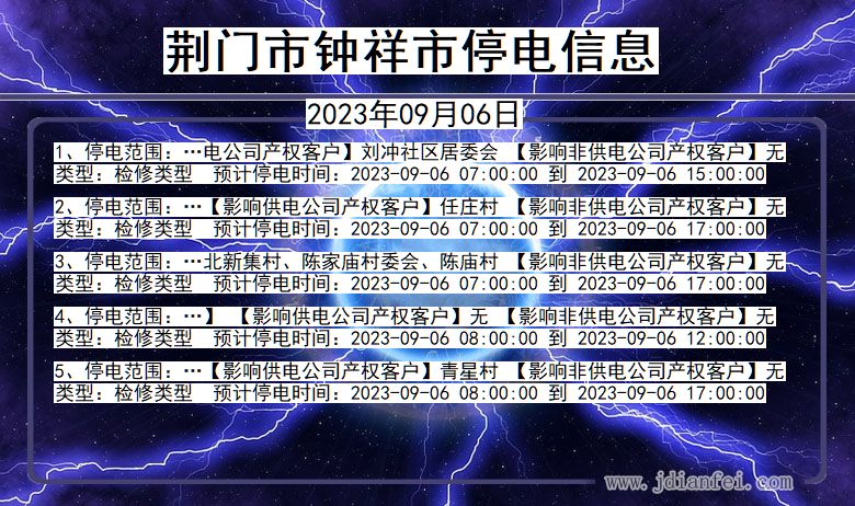 湖北省荆门钟祥停电通知