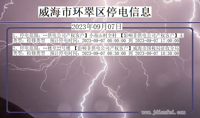 威海环翠停电通知 山东省威海环翠停电通知