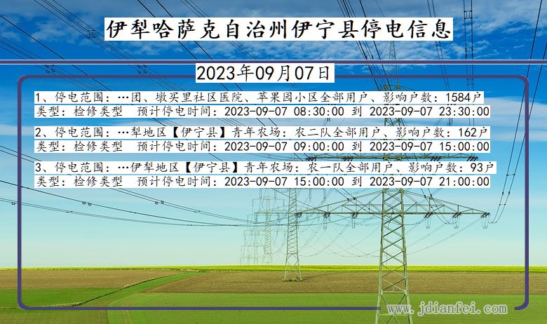 新疆维吾尔自治区伊犁哈萨克自治州伊宁停电通知