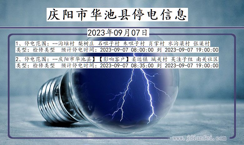 甘肃省庆阳华池停电通知