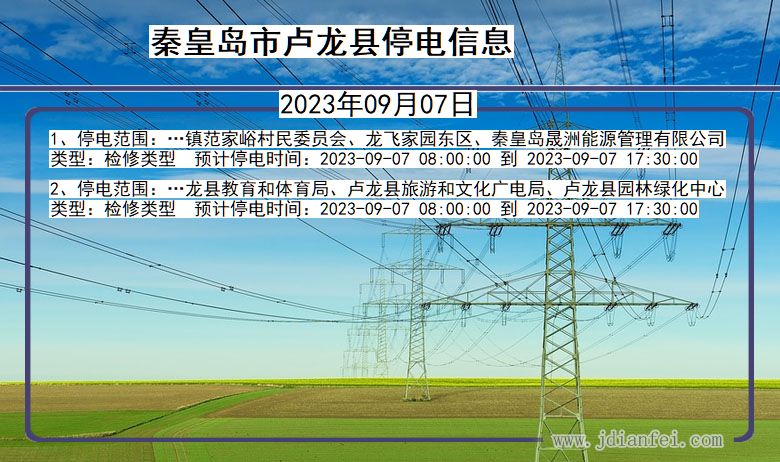 河北省秦皇岛卢龙停电通知