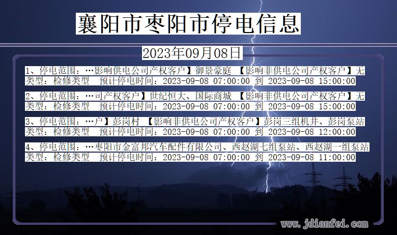 湖北省襄阳枣阳停电通知