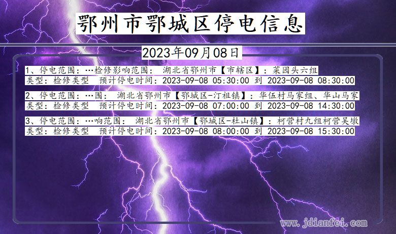 湖北省鄂州鄂城停电通知