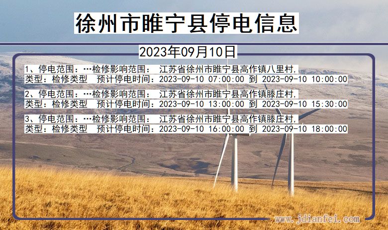 江苏省徐州睢宁停电通知