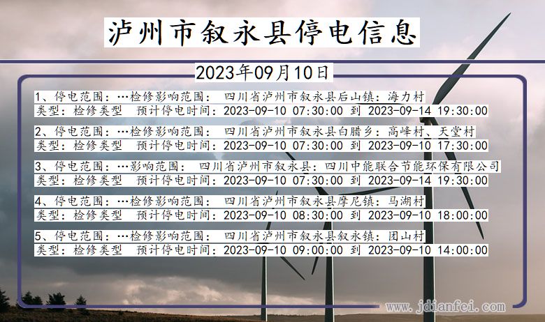 四川省泸州叙永停电通知