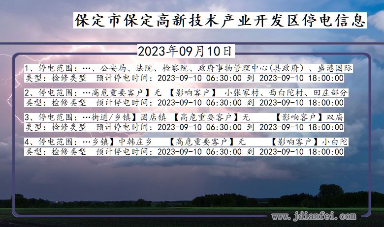 河北省保定保定高新技术产业开发停电通知