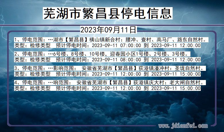 安徽省芜湖繁昌停电通知