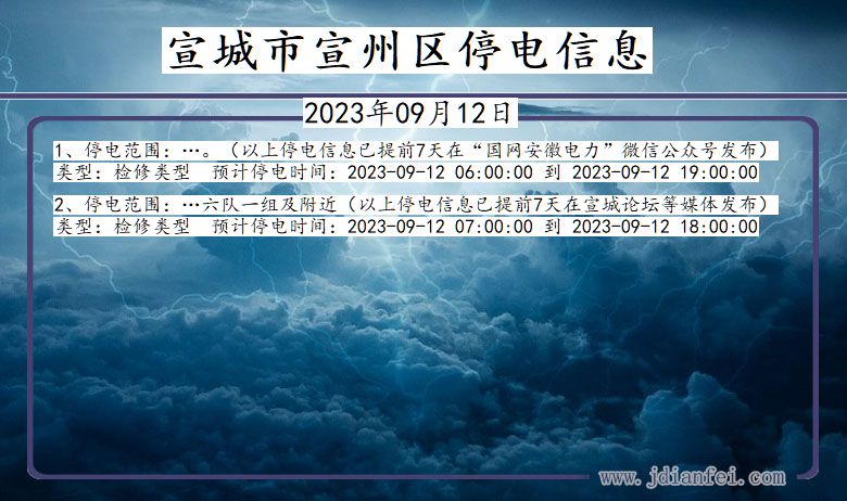 安徽省宣城宣州停电通知