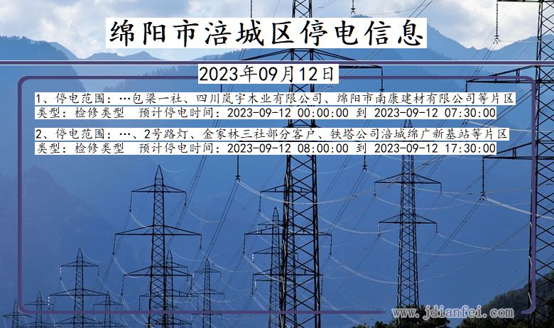 四川省绵阳涪城停电通知