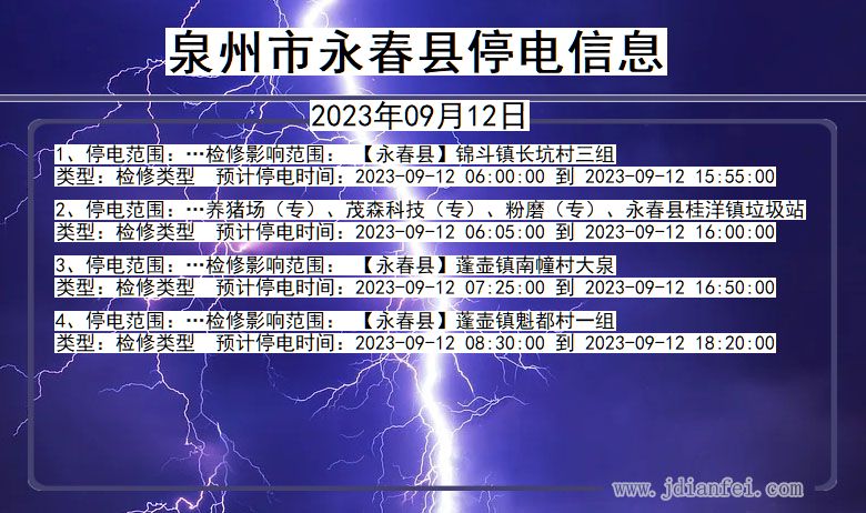 福建省泉州永春停电通知