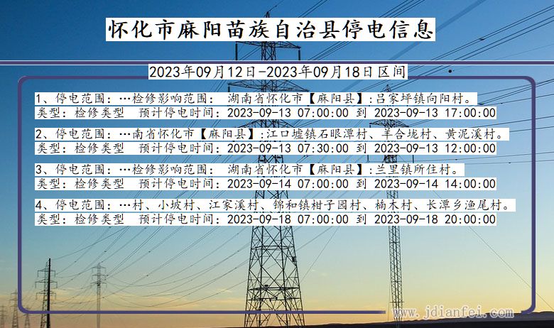 湖南省怀化麻阳苗族自治停电通知