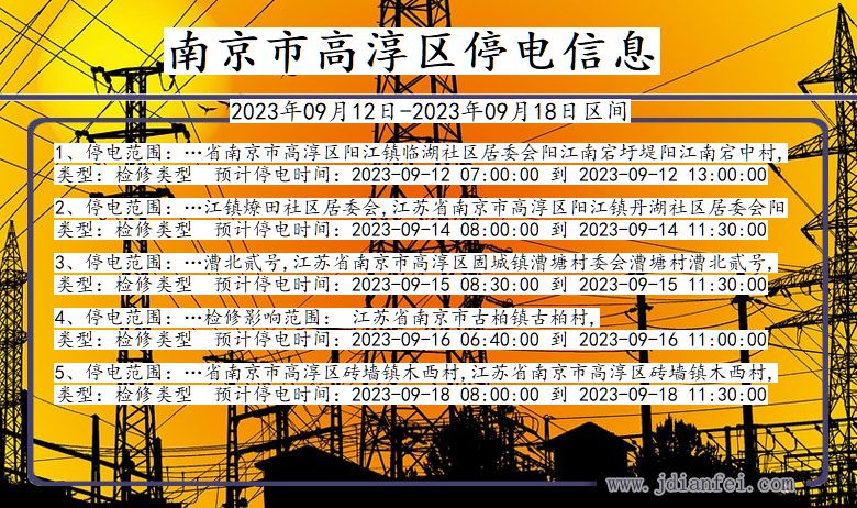 江苏省南京高淳停电通知