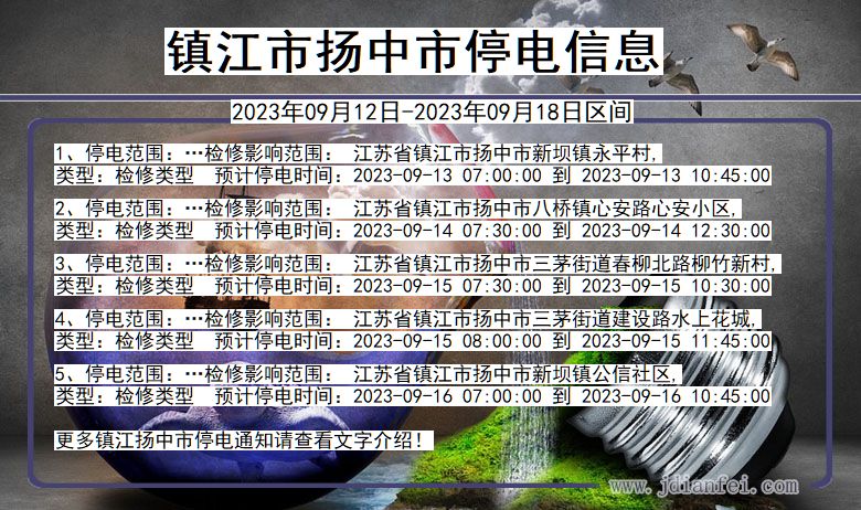 江苏省镇江扬中停电通知