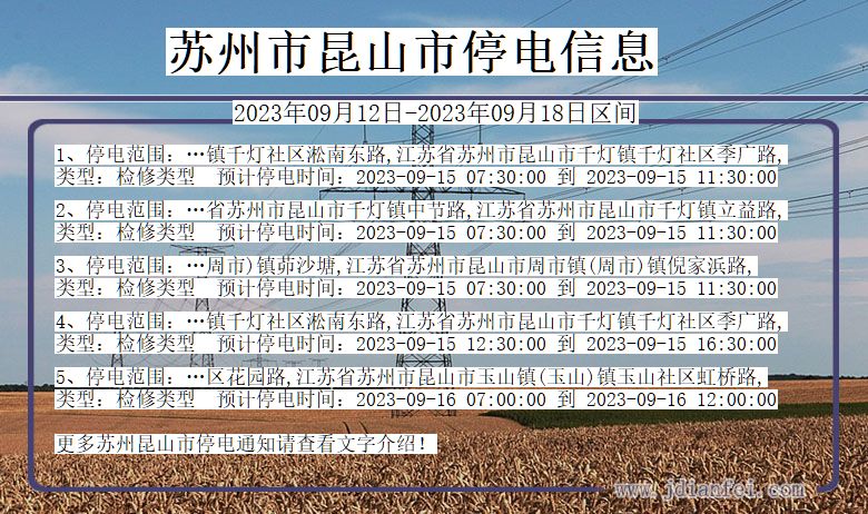 江苏省苏州昆山停电通知