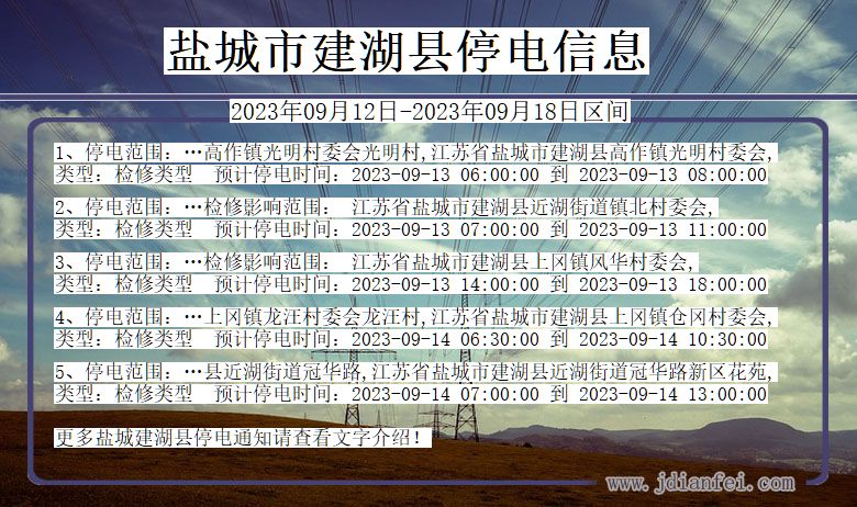 江苏省盐城建湖停电通知