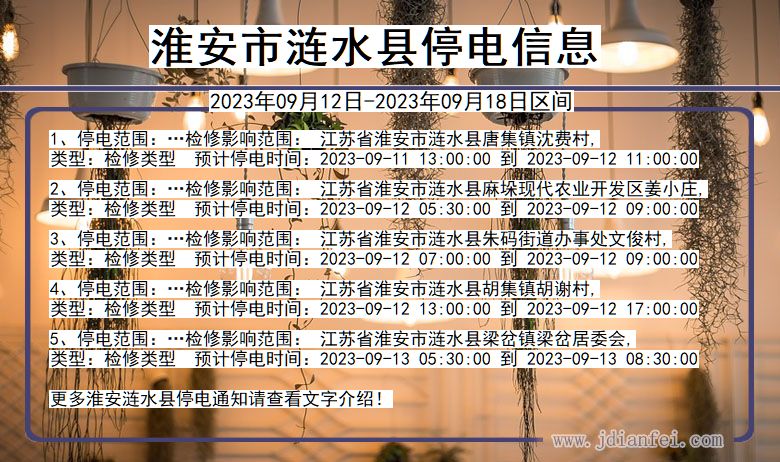 江苏省淮安涟水停电通知