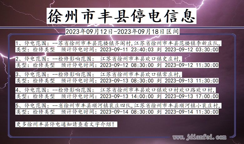 丰县2023年09月12日后停电通知查询_徐州丰县停电通知