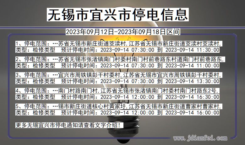 江苏省无锡宜兴停电通知