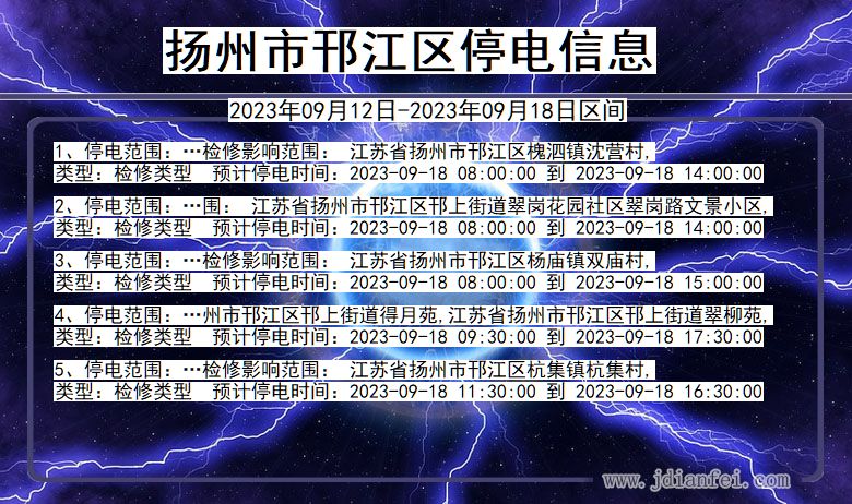 扬州邗江停电查询_2023年09月12日以后停电通知