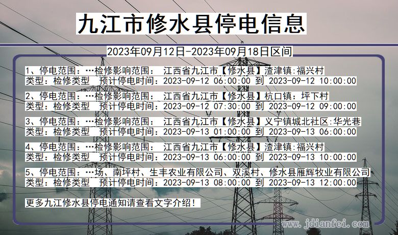 江西省九江修水停电通知