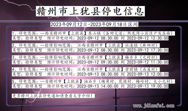 江西省赣州上犹停电通知