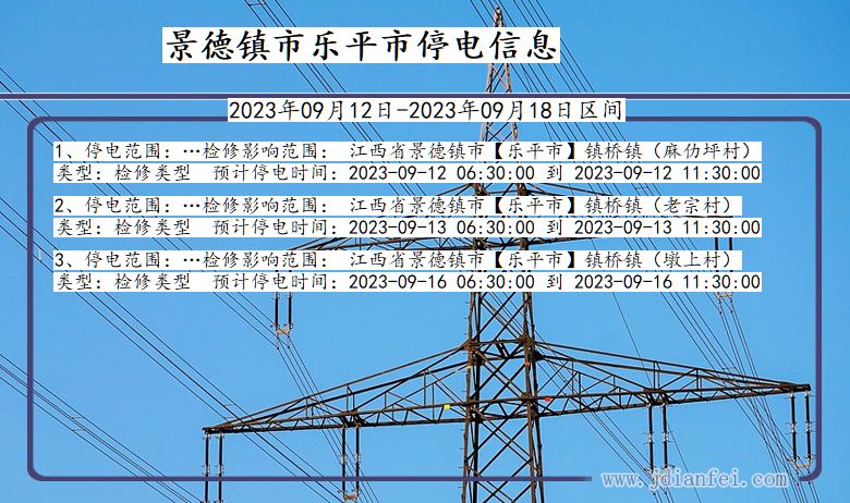 江西省景德镇乐平停电通知