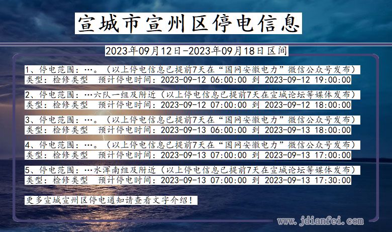 安徽省宣城宣州停电通知