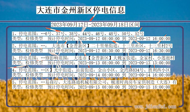 辽宁省大连金州新停电通知