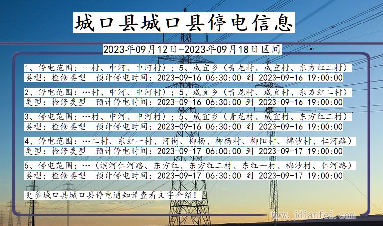 重庆市城口县城口停电通知