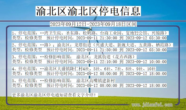 重庆市渝北区渝北停电通知