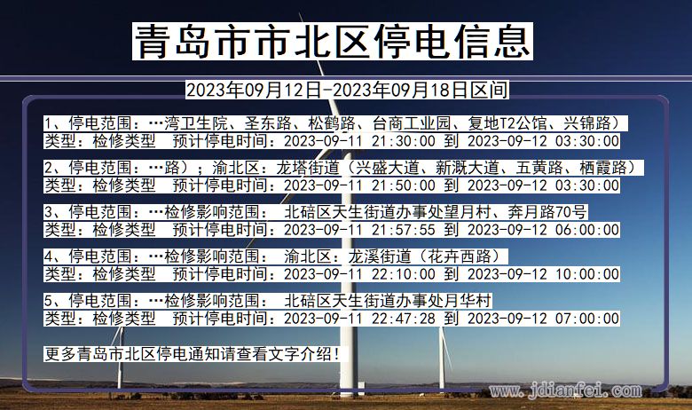 山东省青岛北停电通知