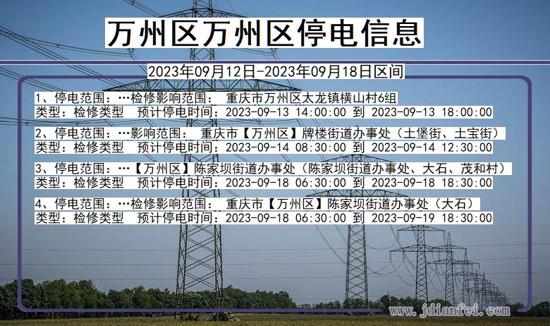 重庆市万州区万州停电通知