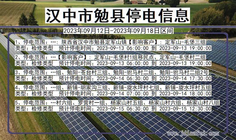 陕西省汉中勉县停电通知