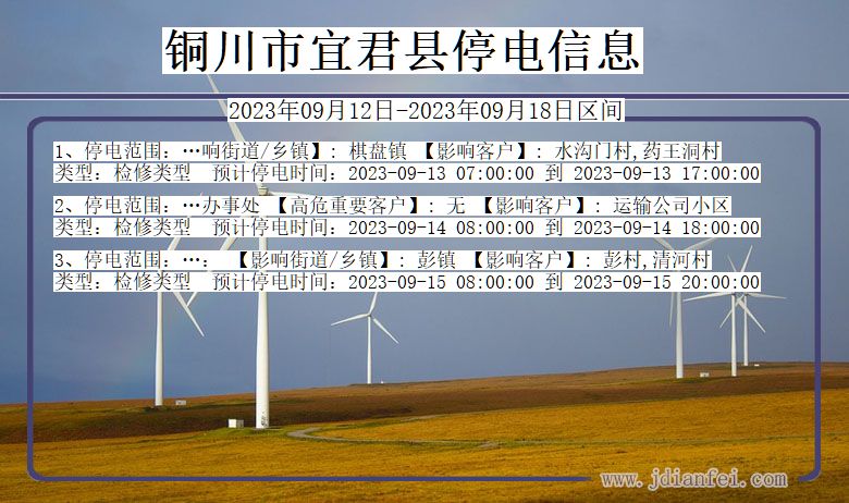 陕西省铜川宜君停电通知