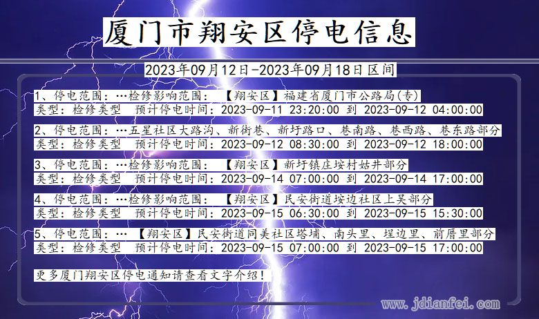 福建省厦门翔安停电通知