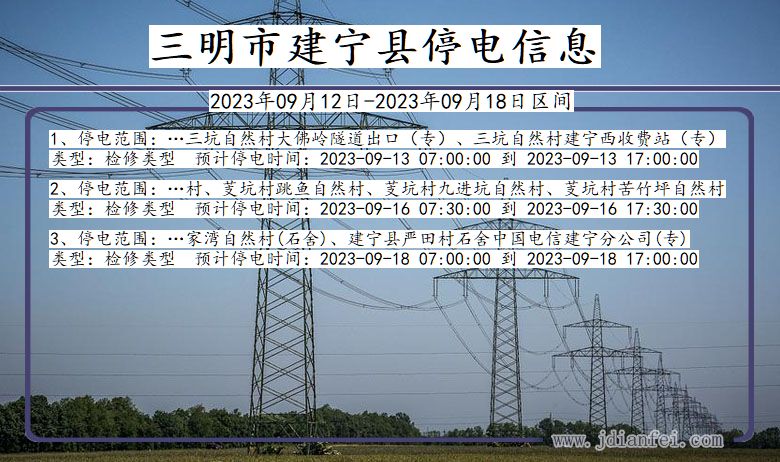 福建省三明建宁停电通知