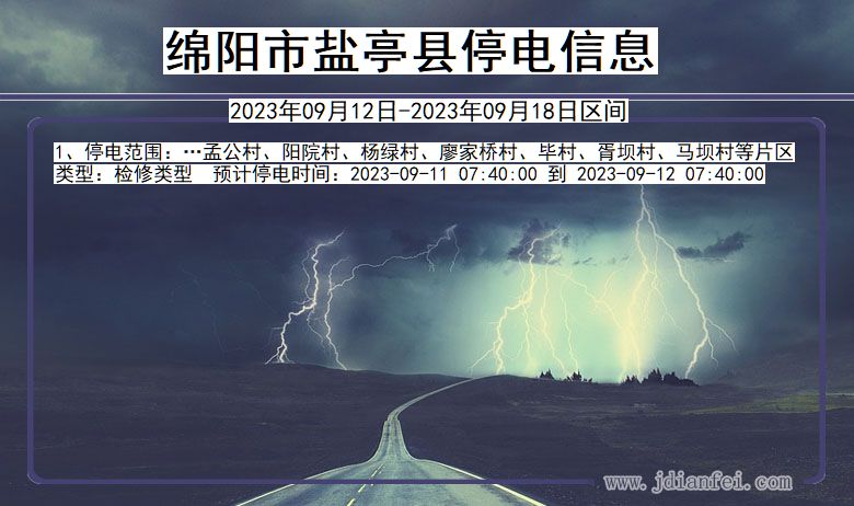 四川省绵阳盐亭停电通知