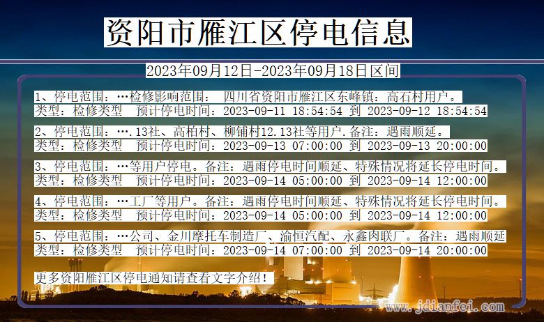 四川省资阳雁江停电通知