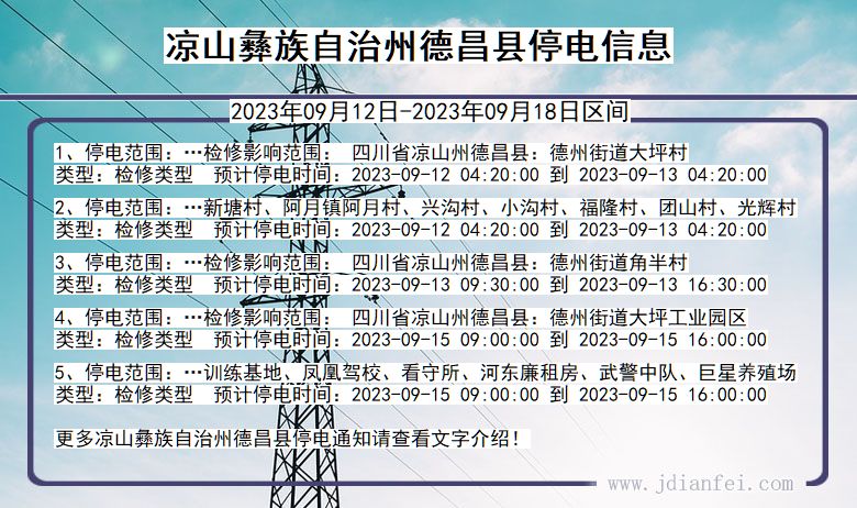 四川省凉山彝族自治州德昌停电通知