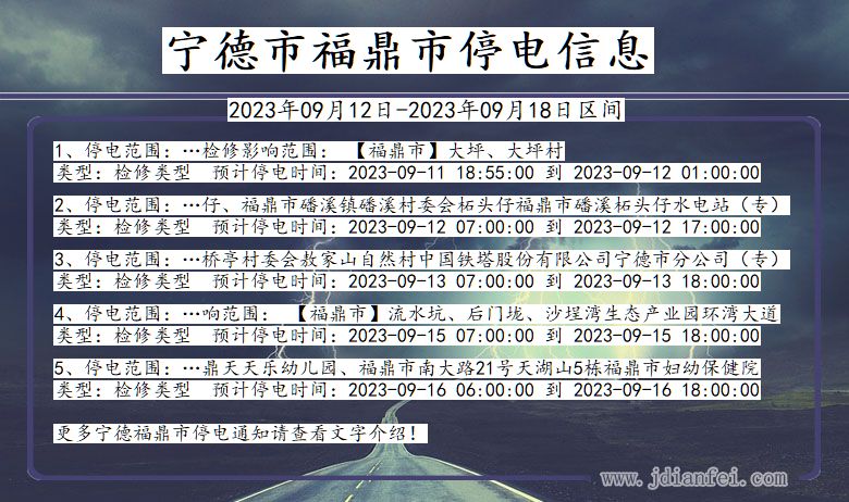 福建省宁德福鼎停电通知