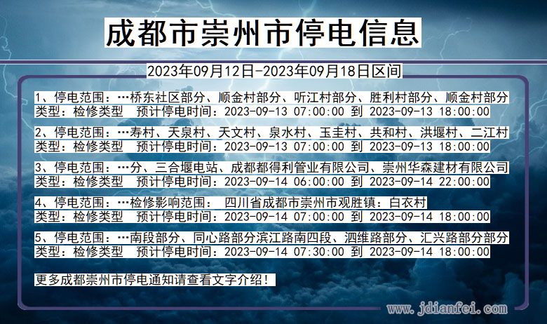 四川省成都崇州停电通知